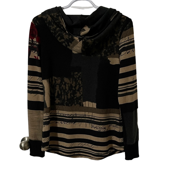 Joseph Ribkoff Black with Red Sequins Top with Cowl Neck & Hood Size 8 - Picture 5 of 6